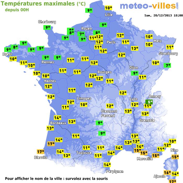 Température maximum pour le 28/12/2013 à 1812