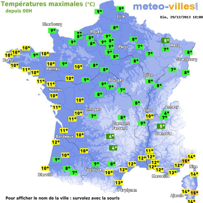 Température maximum pour le 29/12/2013 à 1812
