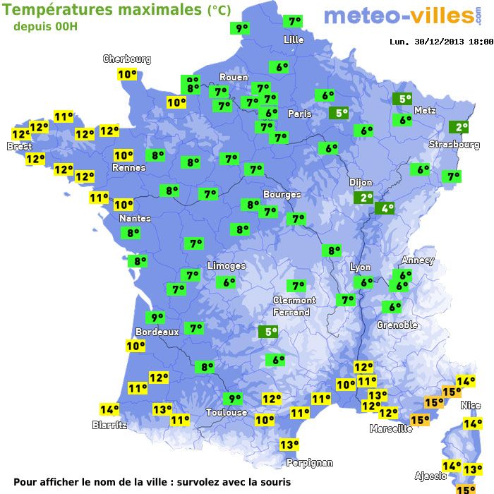 Température maximum pour le 30/12/2013 à 1812