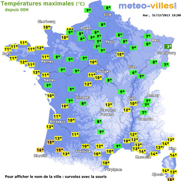 Température maximum pour le 31/12/2013 à 1812