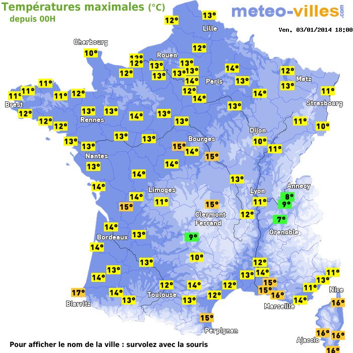 Température maximum pour le 03/01/2014 à 1812