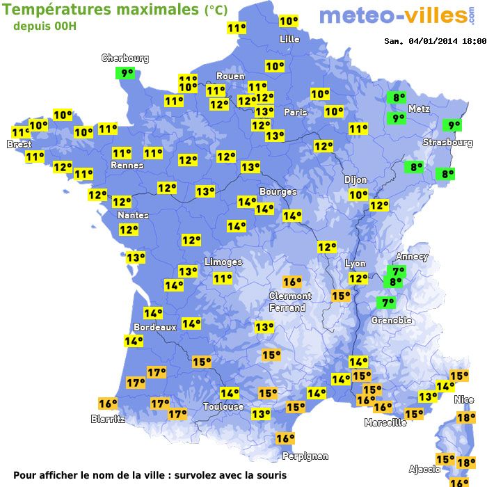 Température maximum pour le 04/01/2014 à 1812