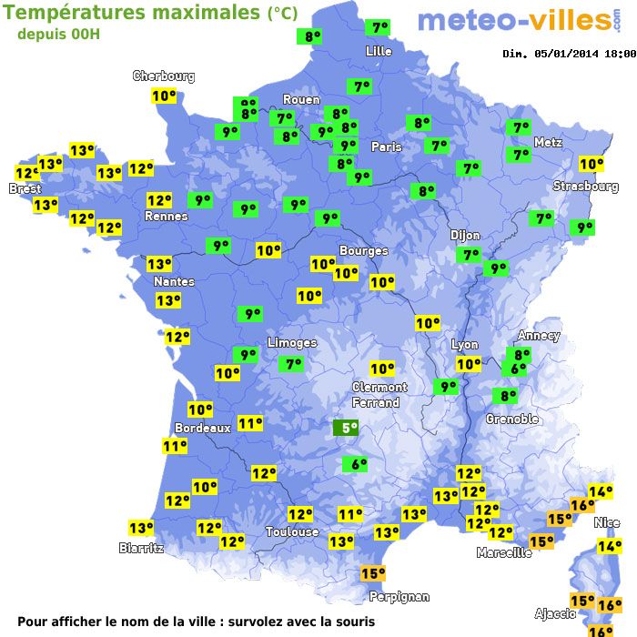 Température maximum pour le 05/01/2014 à 1812