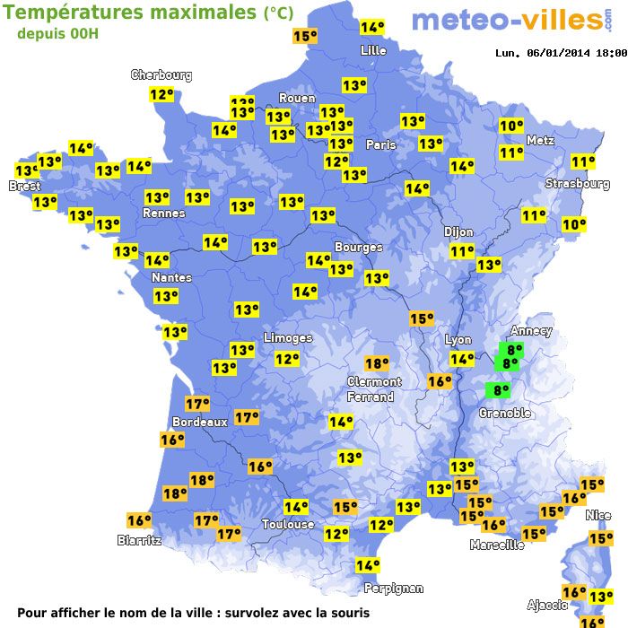 Température maximum pour le 06/01/2014 à 1812