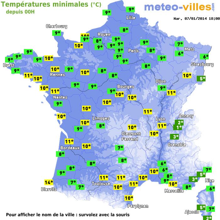 Température minimum pour le 07/01/2014 à 1812