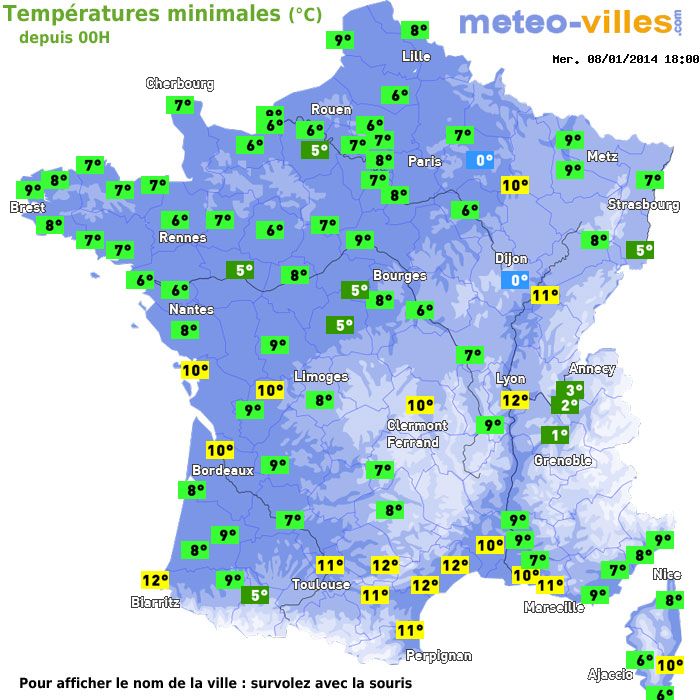 Température minimum pour le 08/01/2014 à 1812