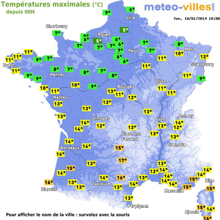 Température maximum pour le 10/01/2014 à 1812