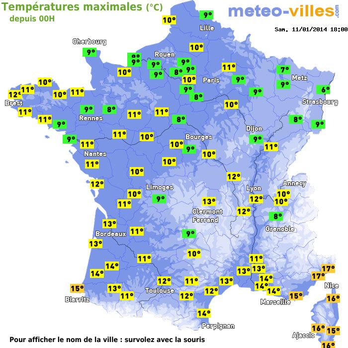 Température maximum pour le 11/01/2014 à 1812