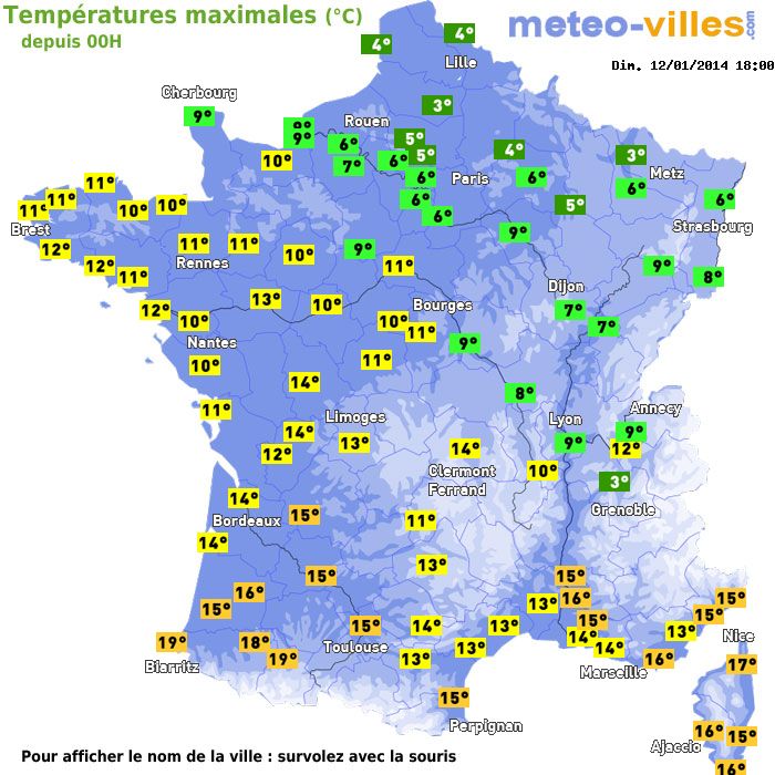 Température maximum pour le 12/01/2014 à 1812