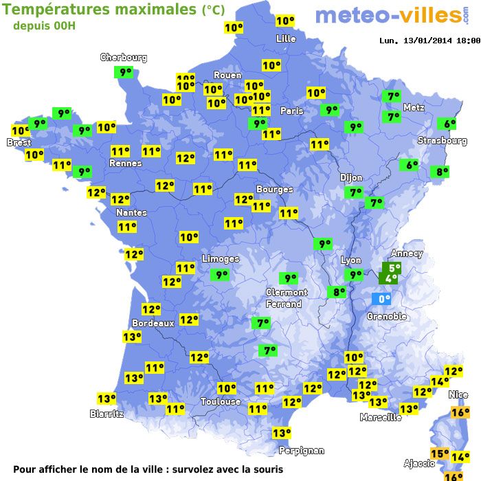 Température maximum pour le 13/01/2014 à 1812
