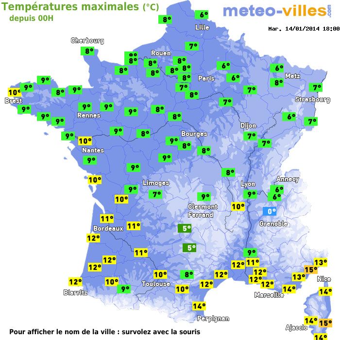 Température maximum pour le 14/01/2014 à 1812