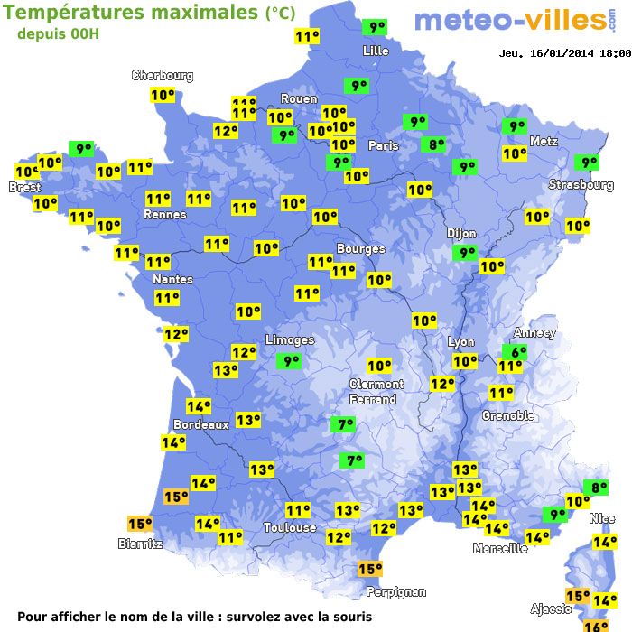 Température maximum pour le 16/01/2014 à 1812