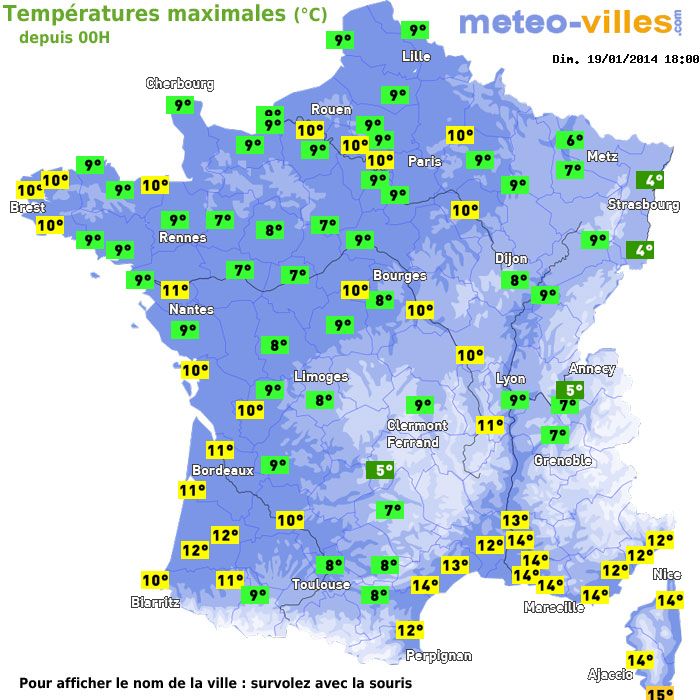 Température maximum pour le 19/01/2014 à 1812