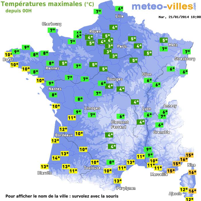 Température maximum pour le 21/01/2014 à 1812