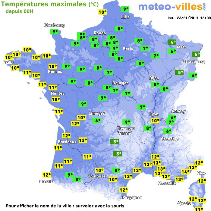 Température maximum pour le 23/01/2014 à 1812