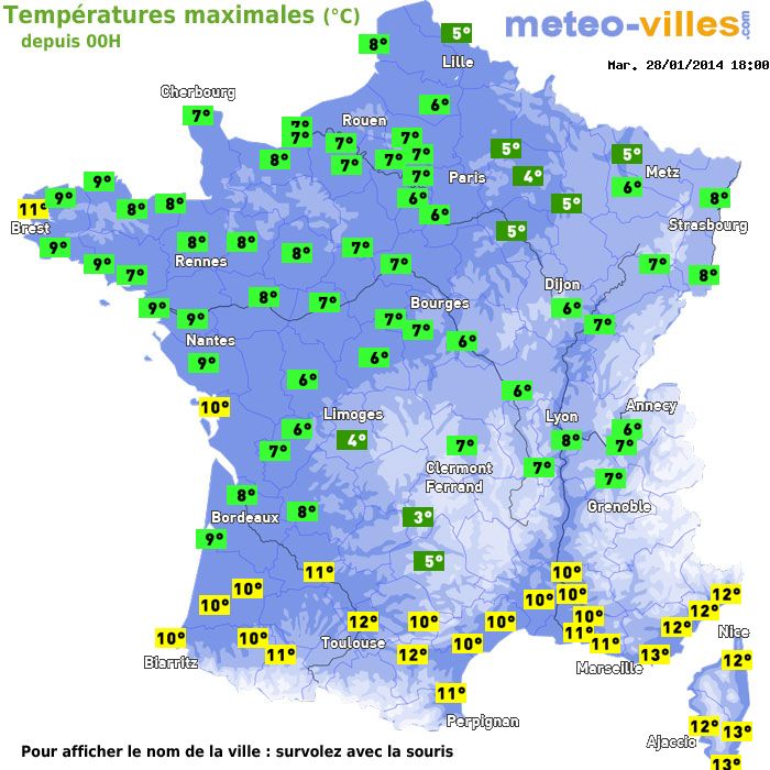 Température maximum pour le 28/01/2014 à 1812