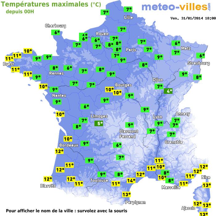 Température maximum pour le 31/01/2014 à 1812