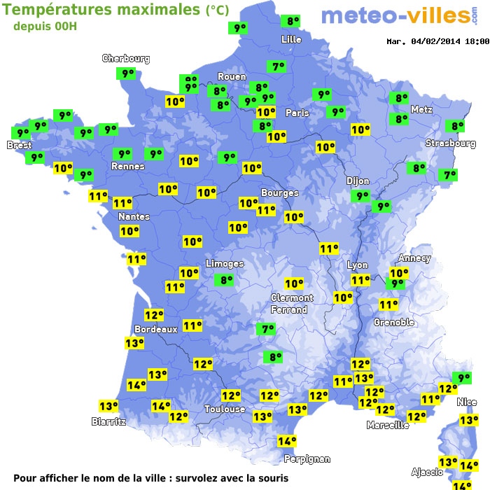 Température maximum pour le 04/02/2014 à 1812