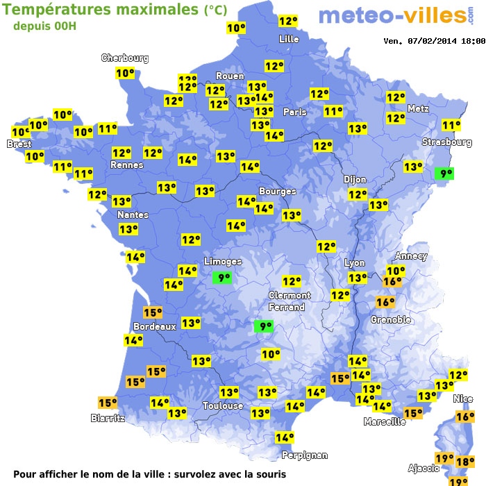 Température maximum pour le 07/02/2014 à 1812