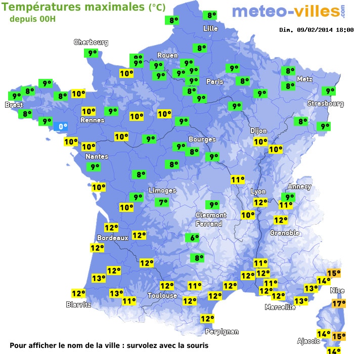 Température maximum pour le 09/02/2014 à 1812