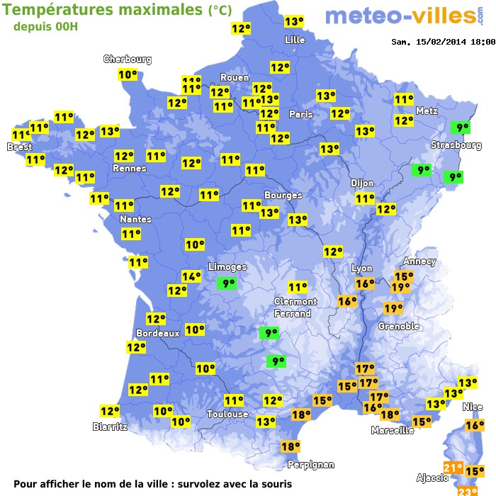 Température maximum pour le 15/02/2014 à 1812