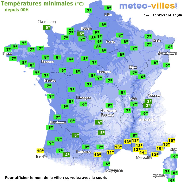 Température minimum pour le 15/02/2014 à 1812