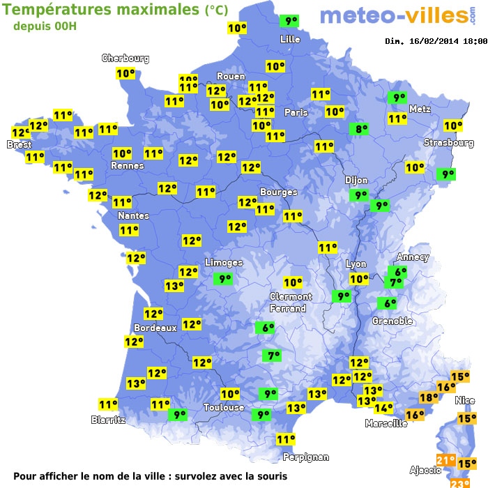 Température maximum pour le 16/02/2014 à 1812