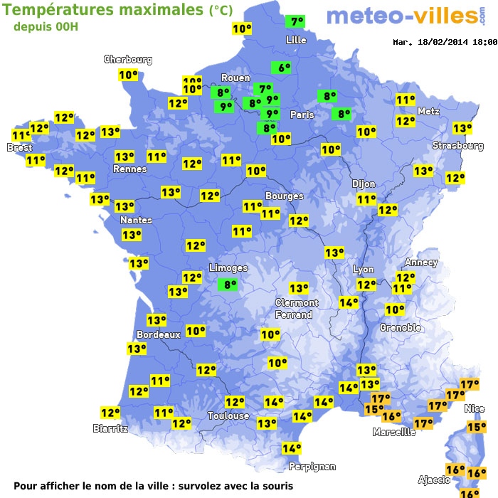 Température maximum pour le 18/02/2014 à 1812
