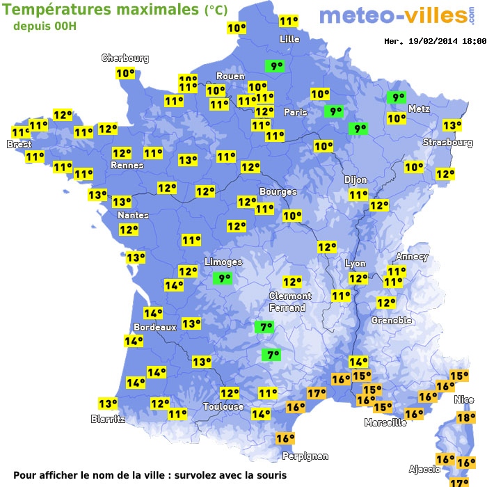 Température maximum pour le 19/02/2014 à 1812