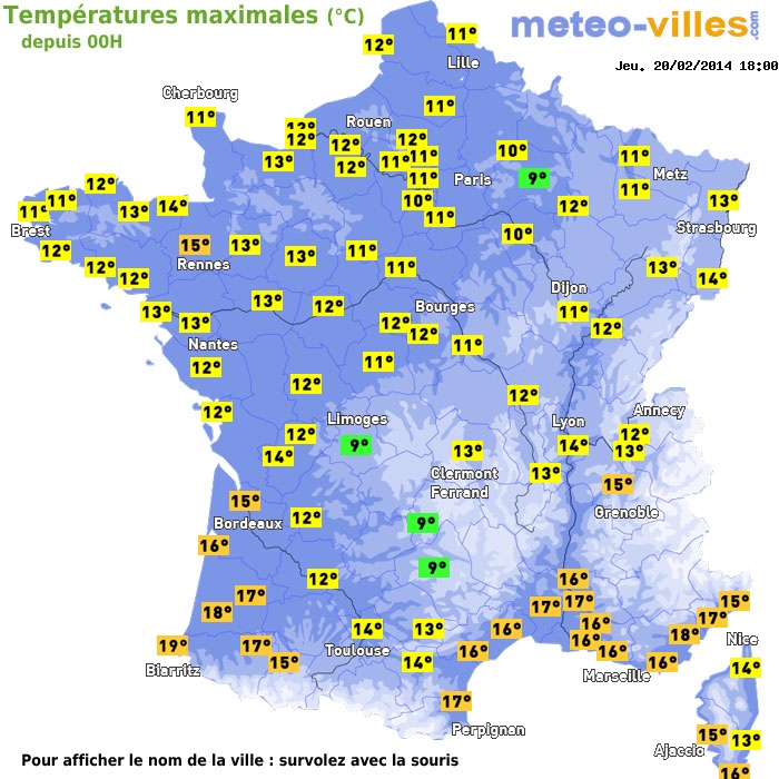 Température maximum pour le 20/02/2014 à 1812