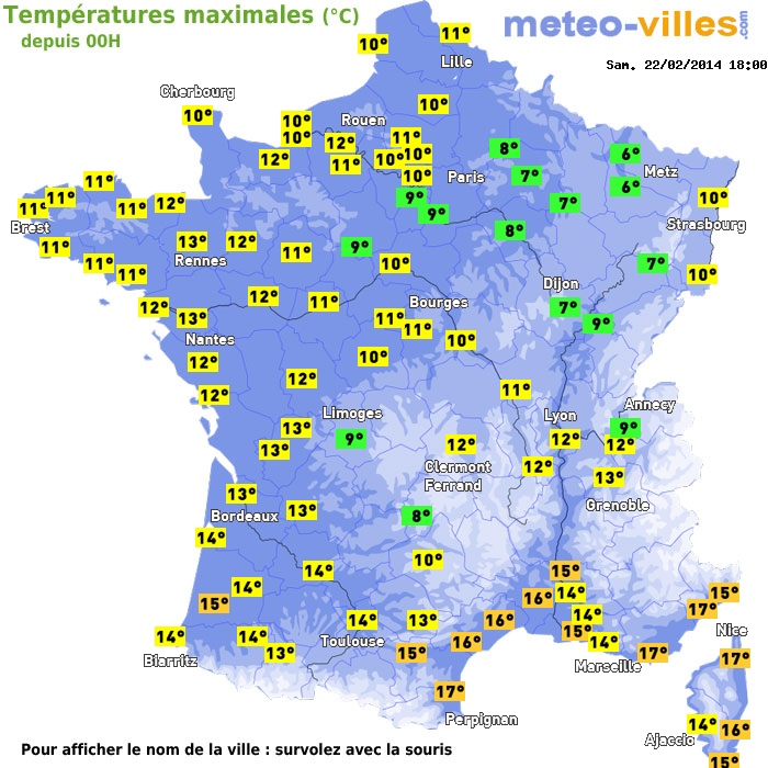 Température maximum pour le 22/02/2014 à 1812