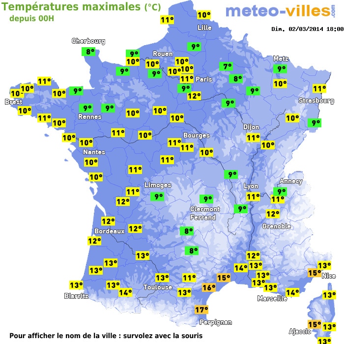 Température maximum pour le 02/03/2014 à 1812