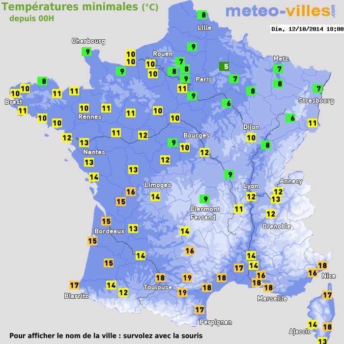 Température minimum pour le 12/10/2014 à 1812