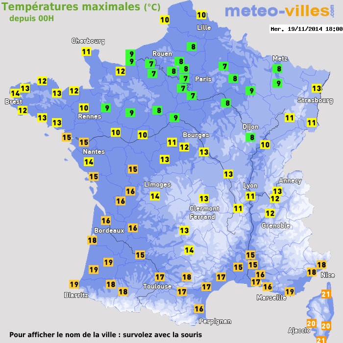 Température maximum pour le 19/11/2014 à 1812
