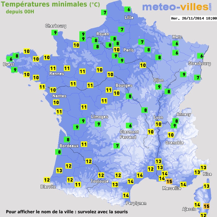 Température minimum pour le 26/11/2014 à 1812