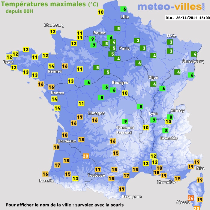 Température maximum pour le 30/11/2014 à 1812
