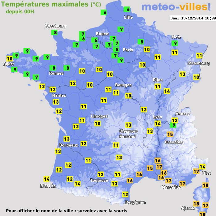 Température maximum pour le 13/12/2014 à 1812