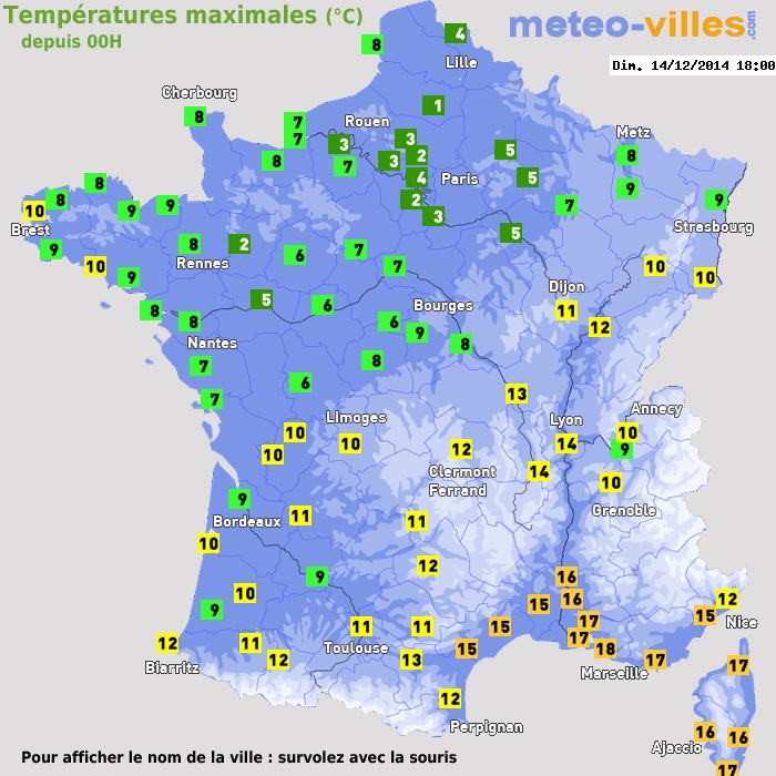 Température maximum pour le 14/12/2014 à 1812