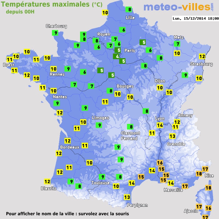 Température maximum pour le 15/12/2014 à 1812
