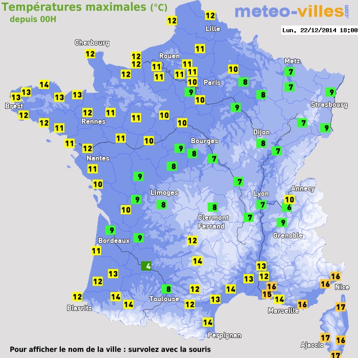 Température maximum pour le 22/12/2014 à 1812