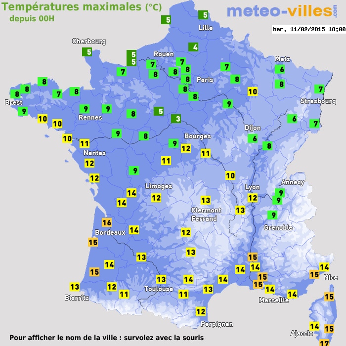 Température maximum pour le 11/02/2015 à 1812