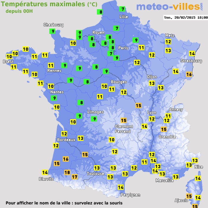 Température maximum pour le 20/02/2015 à 1812