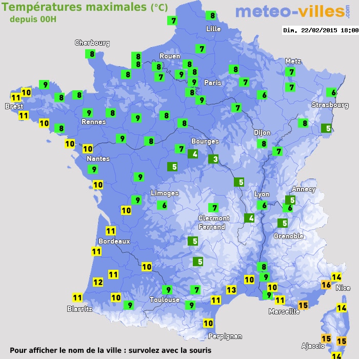 Température maximum pour le 22/02/2015 à 1812