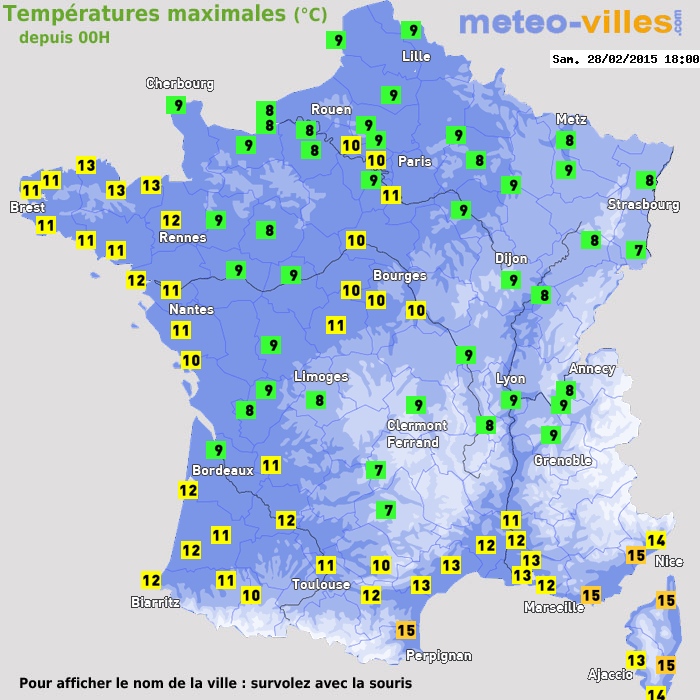 Température maximum pour le 28/02/2015 à 1812