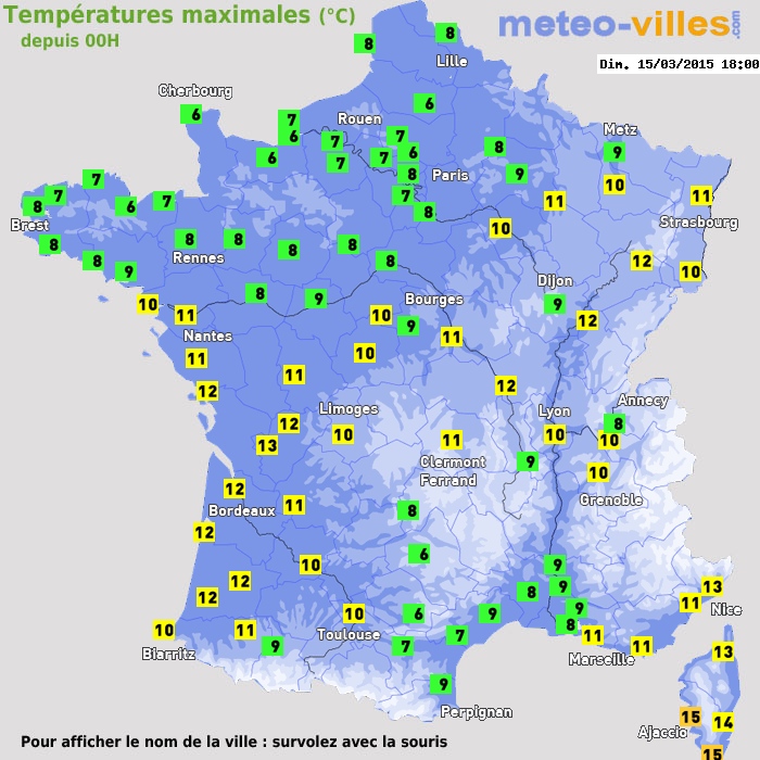 Température maximum pour le 15/03/2015 à 1812