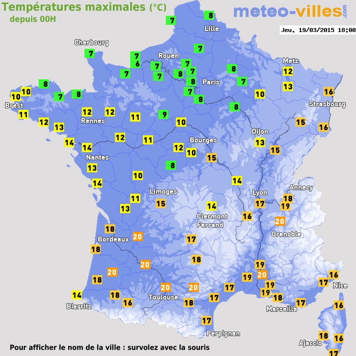 Température maximum pour le 19/03/2015 à 1812