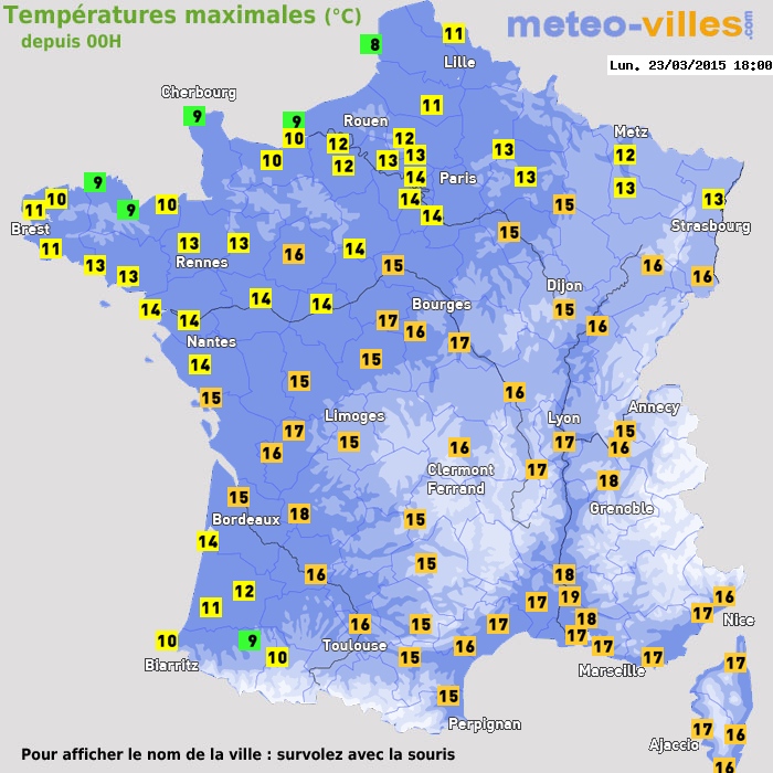 Température maximum pour le 23/03/2015 à 1812