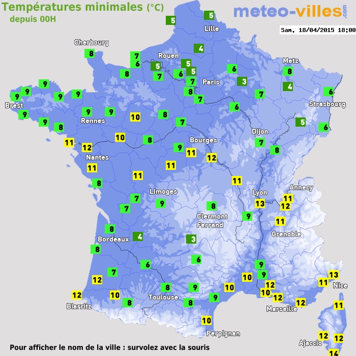 Température minimum pour le 18/04/2015 à 1812