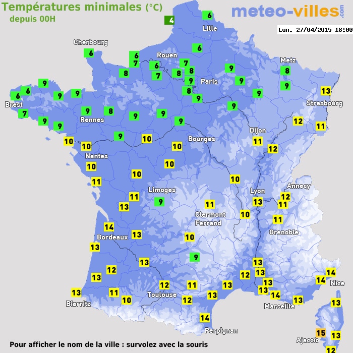 Température minimum pour le 27/04/2015 à 1812