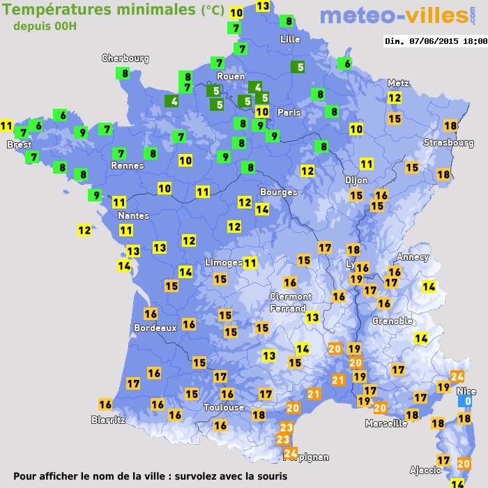 Température minimum pour le 07/06/2015 à 1812
